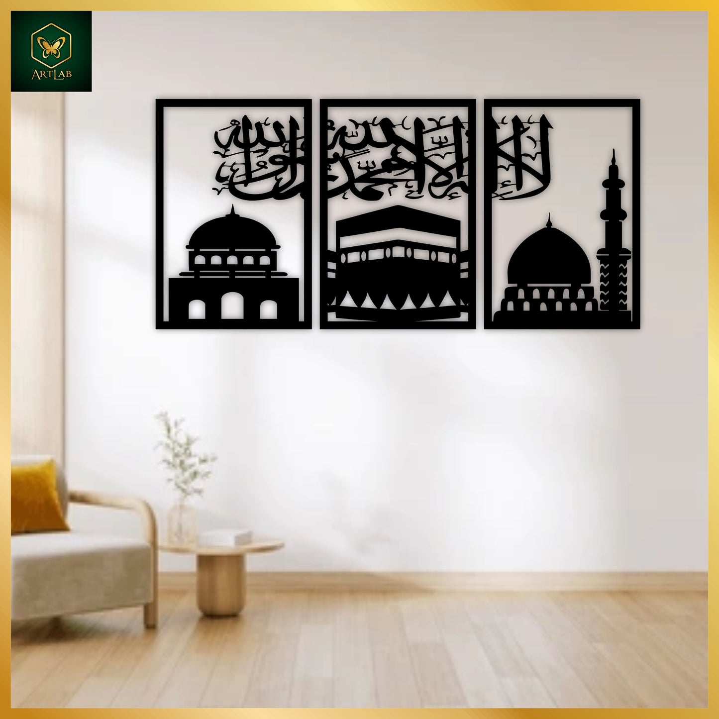 Masjid Nabawi, Khana Kaaba & Masjid Al-Aqsa Wall Art (Set of 3)