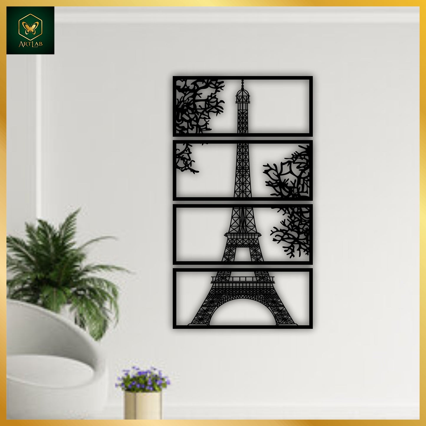 Eiffel Tower Wall Art (4-Piece Set) β Acrylic Mirror Finish