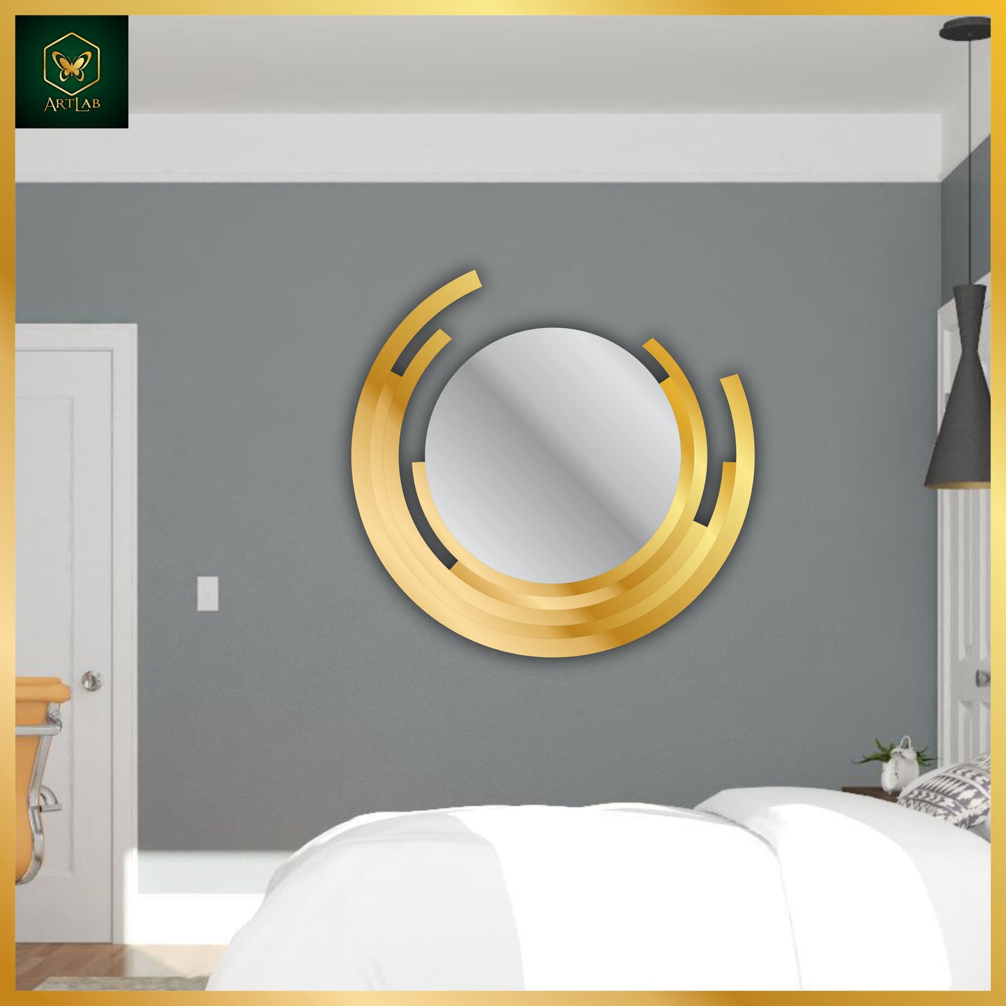 Radiant Circle Mirror Wall Art β Golden Aura Design