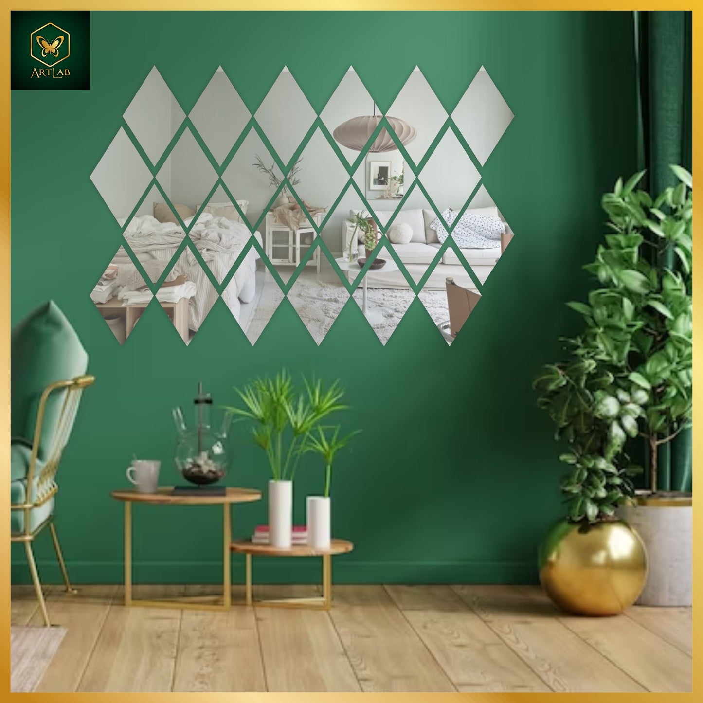 Diamond Mirror Wall Art β Modern Geometric Elegance