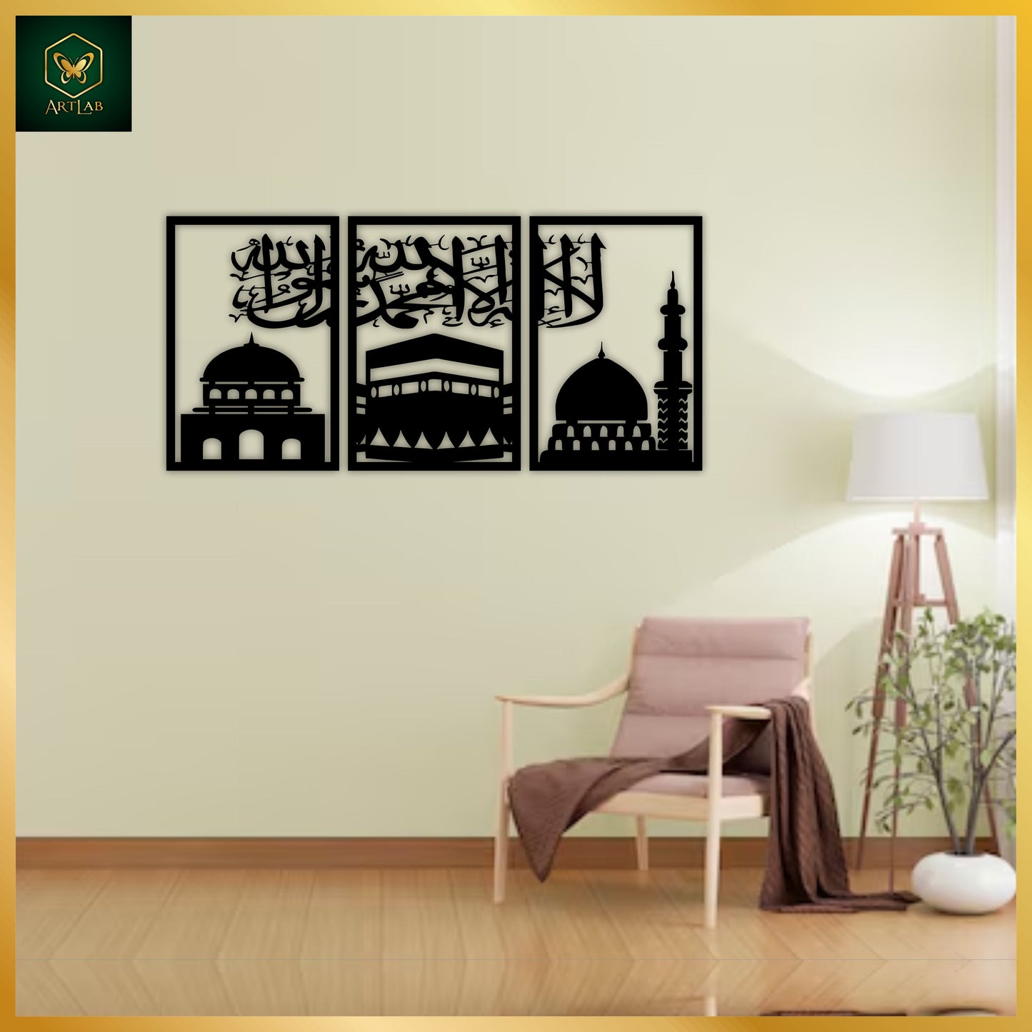 Masjid Nabawi, Khana Kaaba & Masjid Al-Aqsa Wall Art (Set of 3)