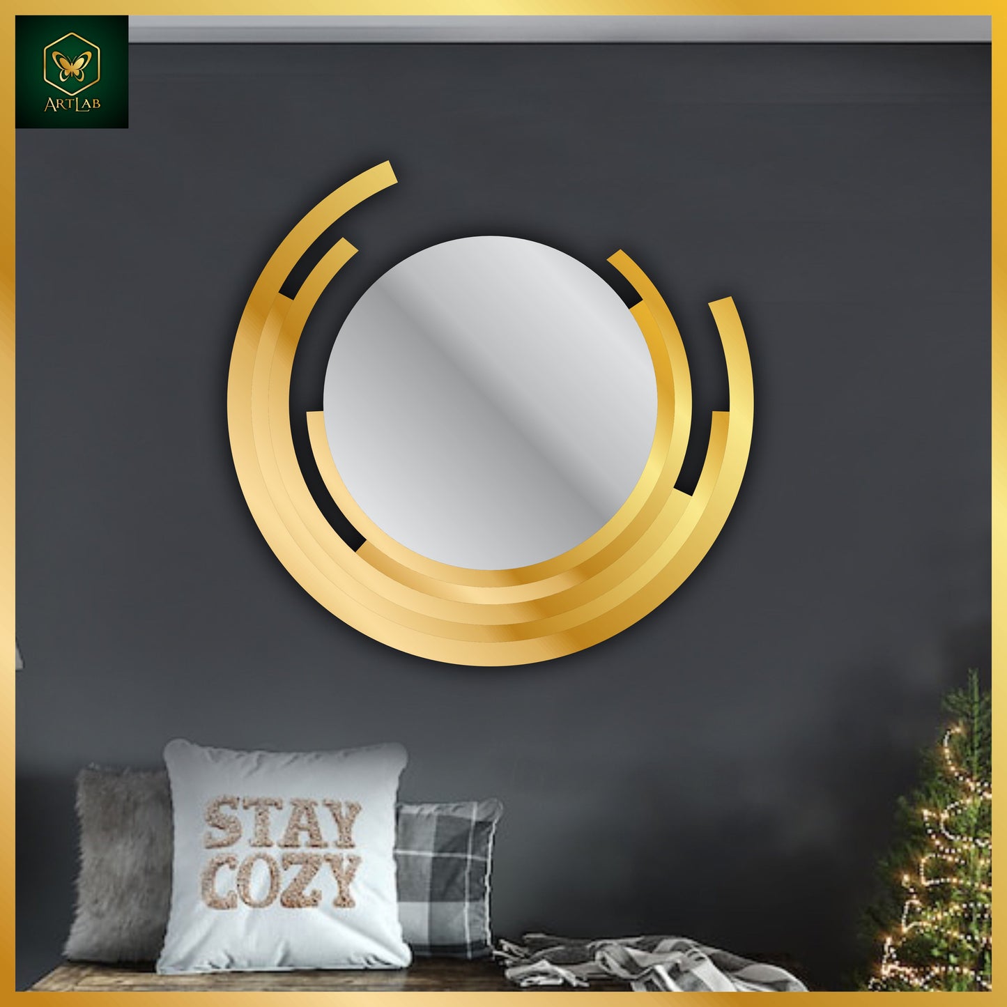 Radiant Circle Mirror Wall Art β Golden Aura Design