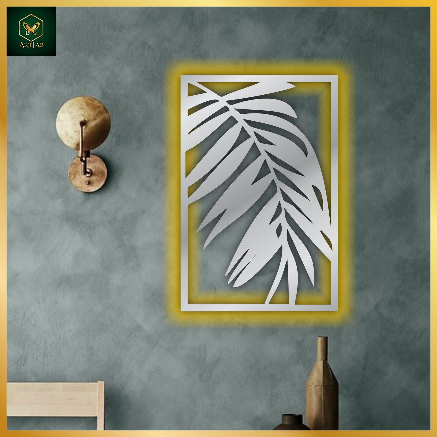Palm Leaf Neon Frame β Acrylic Mirror Finish with Backlight