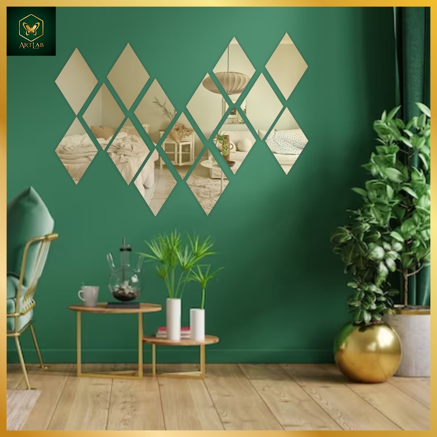 Diamond Mirror Wall Art β Modern Geometric Elegance