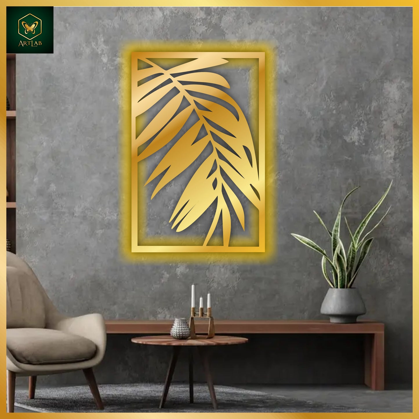 Palm Leaf Neon Frame β Acrylic Mirror Finish with Backlight