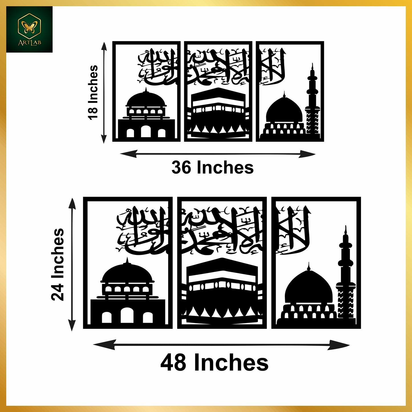 Masjid Nabawi, Khana Kaaba & Masjid Al-Aqsa Wall Art (Set of 3)