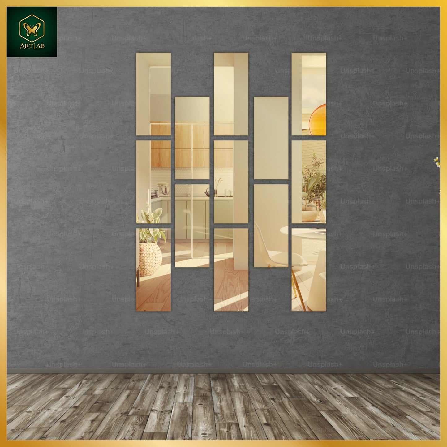 Abstract Rectangle Mirror Wall Set