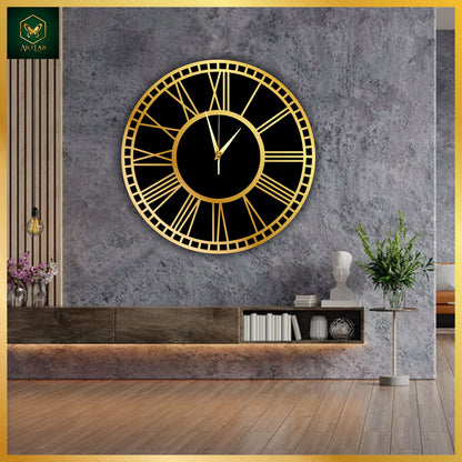 Roman Classic Wall Clock – Black & Gold Luxury Edition