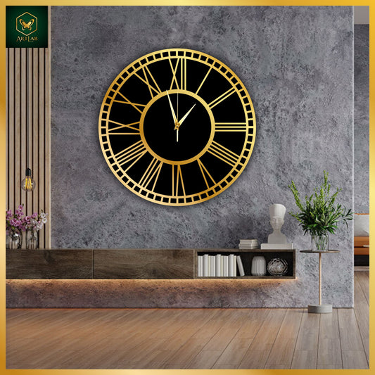 Roman Classic Wall Clock – Black & Gold Luxury Edition