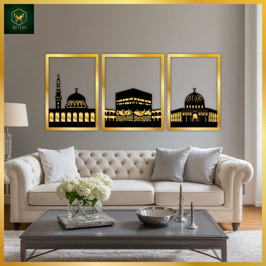 Masjid Nabawi, Khana Kaaba & Masjid Al-Aqsa Wall Art (Set of 3)