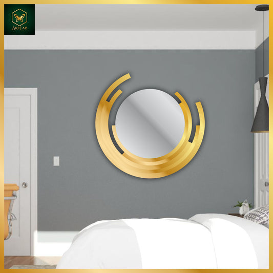 Radiant Circle Mirror Wall Art – Golden Aura Design
