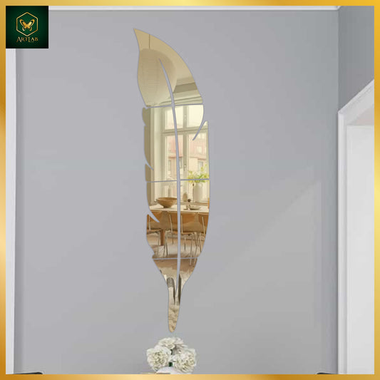 Feather Mirror Wall Art – Elegant Vertical Design