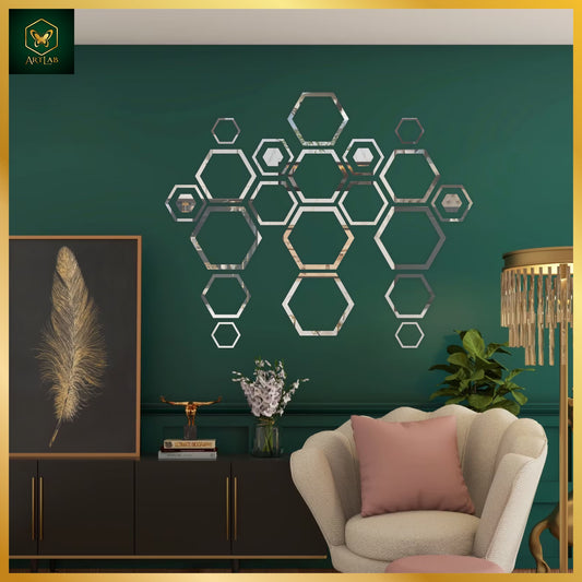 Hexa Rings Mirror Wall Art – Luxury Geometric Design
