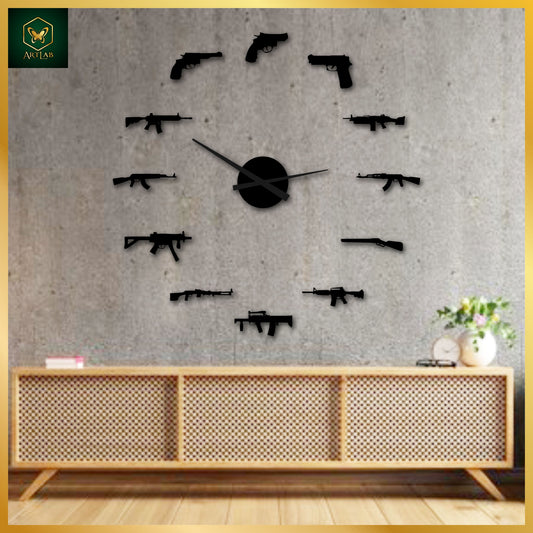 Tactical Gun-Themed Wall Clock – Bold Acrylic Design