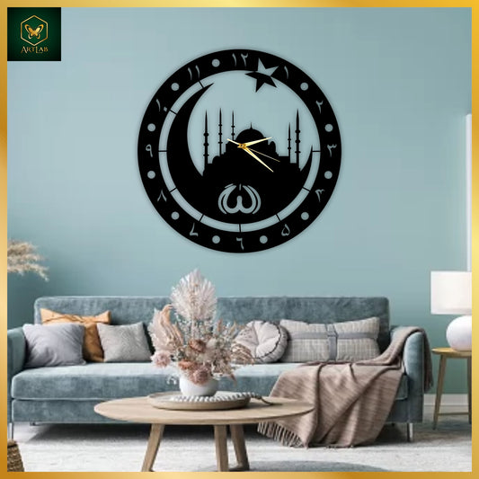 Crescent Mosque Wall Clock – Islamic Acrylic Art Design