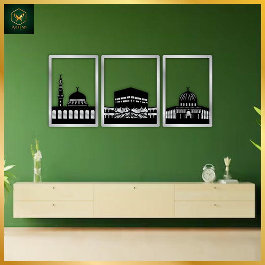 Masjid Nabawi, Khana Kaaba & Masjid Al-Aqsa Wall Art (Set of 3)