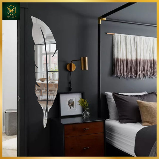 Feather Mirror Wall Art – Elegant Vertical Design