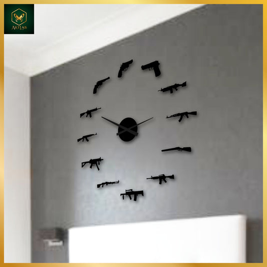 Tactical Gun-Themed Wall Clock – Bold Acrylic Design