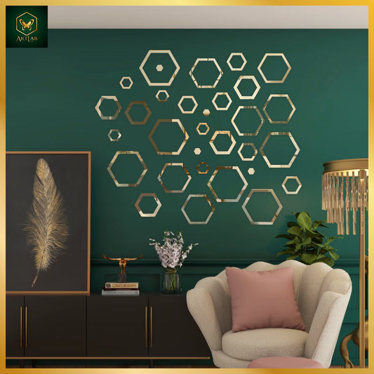 Hexa Rings Mirror Wall Art – Luxury Geometric Design